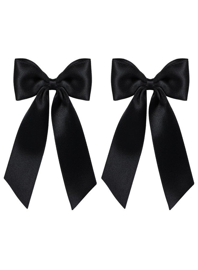 Miroksh 4" Black Silky Satin Ribbon Hair Bow Alligator Clips with Long Tail Cute Ponytail Decor Accessories for Women Halloween Graduation Party Dress New Year Gift - Image 1